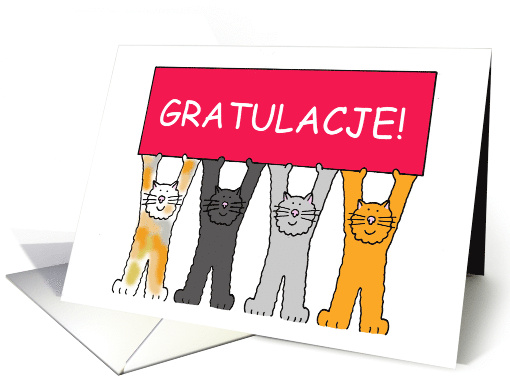 Congratulations in Polish Gartulacje Cartoon Cats Holding... (1376588)