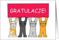 Congratulations in Polish Gartulacje Cartoon Cats Holding a Banner card