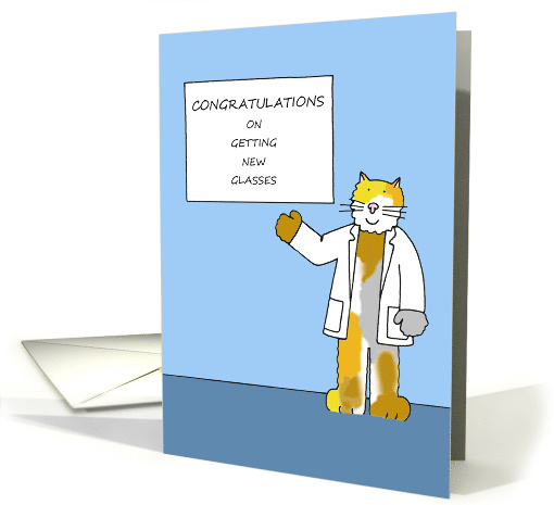 New Glasses Congratulations for Male Cartoon Cat with Sight Chart card