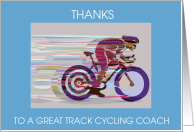 Thanks to Track Cycling Coach, Illustration of Cyclist on Velodrome. card