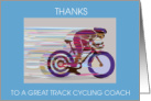 Thanks to Track Cycling Coach, Illustration of Cyclist on Velodrome. card