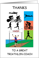 Triathlon Coach Thanks, Montage of Runners, Swimmers and Cyclists. card