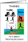 Triathlon Coach Thanks, Montage of Runners, Swimmers and Cyclists. card