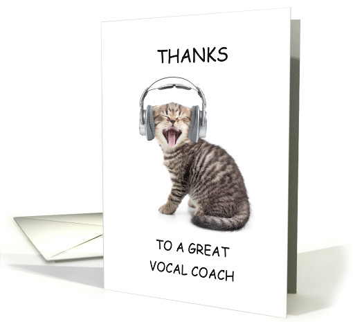 Vocal Coach Thanks Cat Wearing Headphones and Singing card (1382626)