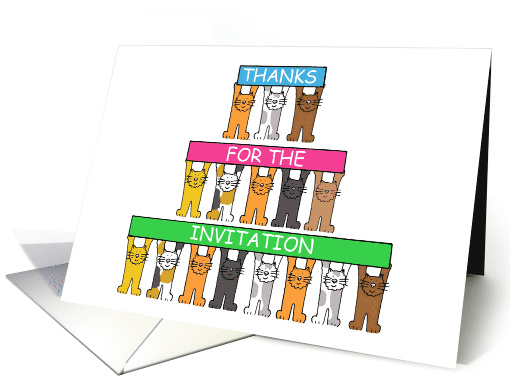 Thanks for the Invitation Cartoon Cats Holding Banners... (1387780)