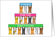 Thanks for the Invitation Cartoon Cats Holding Banners Blank Inside card