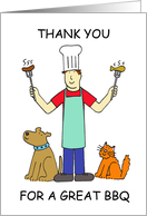 Thank You for a Great BBQ Cartoon Man and Pets card