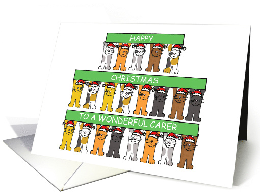 Carer Happy Christmas with Cartoon Cats Wearing Santa Hats card