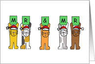 Mr and Mr Happy Christmas Festive Cartoon Cats Wearing Cute Hats card