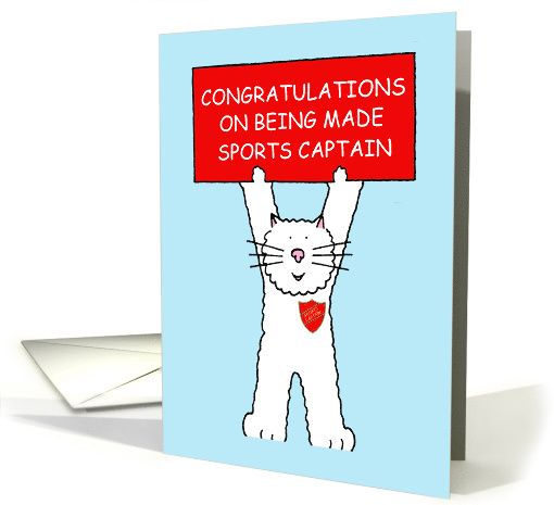 Sports Captain Congratulations Cartoon Cat with a Banner card