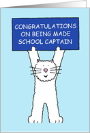 School Captain Congratulations Cartoon Cat Holding Up a Banner card