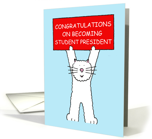 Student President Congratulations Cute Cartoon White Cat card
