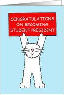 Student President Congratulations Cute Cartoon White Cat card