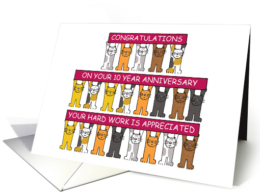 10 Year Work Anniversary Congratulations Cartoon Cats... (1390400)