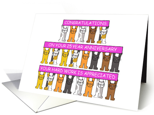 25 Year Work Anniversary Cartoon Cats Holding Banners card (1390406)