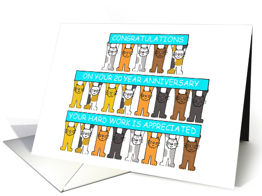 20 Year Work Anniversary Cartoon Cats card (1390408)