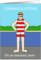 Awesome Swim Congratulations Retro Male Swimmer Cartoon card