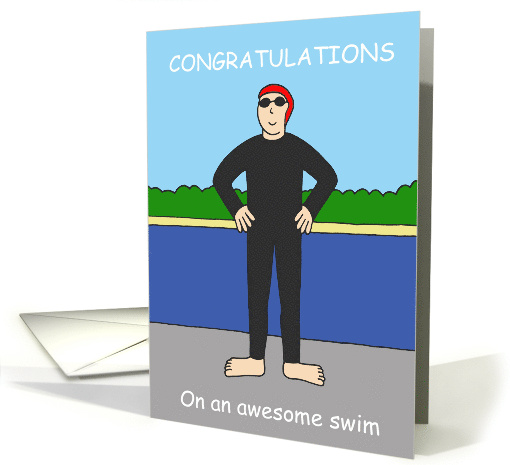 Awesome Swim Congratulations Cartoon Swimmer in Wetsuit card (1390754)