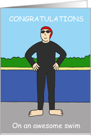 Awesome Swim Congratulations Cartoon Swimmer in Wetsuit card