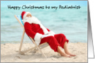 Podiatrist Happy Christmas Santa with Bare Feet Relaxing on a Beach card