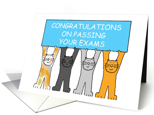 Congratulations on Passing Your Exams Cute Cats Holding a Banner card