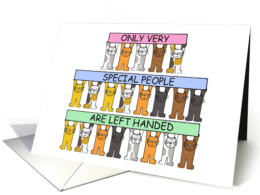 Left Handers Day August 13th Cute Cartoon Cats Holding Banners card