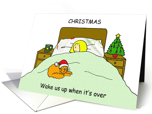Christmas Bah Humbug Single Woman with Cat Humor Cartoon card