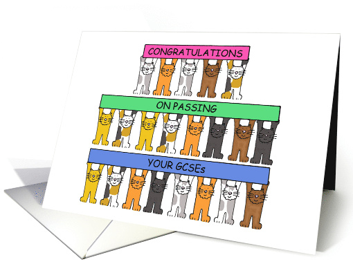 Congratulations on Passing your GCSE Exams Cartoon Cats card (1396084)