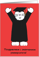 Russian Congratulations on Graduation Cartoon Cat card
