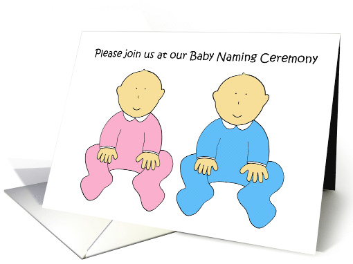 Twins Baby Naming Ceremony Invitation Cute Cartoon Babies card