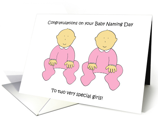 Twin Girls Naming Day Congratulations Cartoon Babies card (1415168)