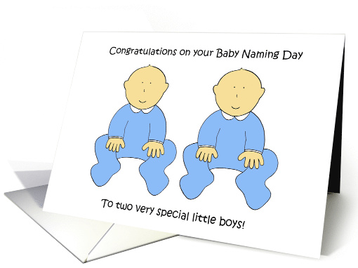 Twin Boys Naming Day Congratulations Cute Cartoon Babies card