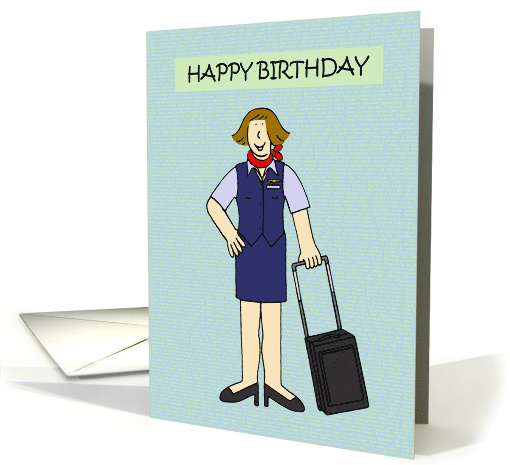 Flight Attendant Cabin Crew Happy Birthday Cartoon Stewardess card