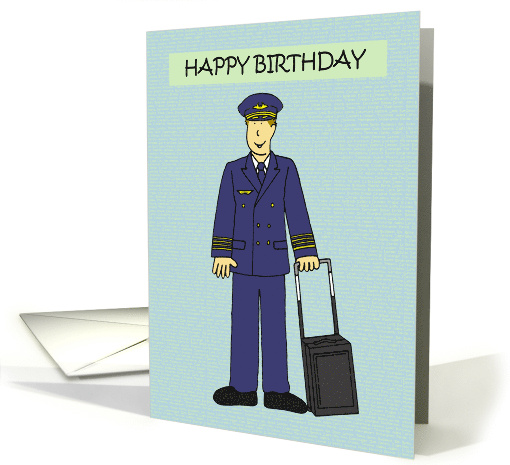 Happy Birthday Pilot Cartoon Humor Pilot with Travel Case card