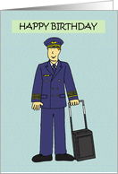 Happy Birthday Pilot Cartoon Humor Pilot with Travel Case card