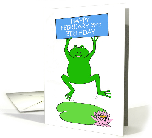 February 29th Birthday Fun Cartoon Frog Leaping on a Lily Pad card