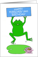 February 29th Birthday Fun Cartoon Frog Leaping on a Lily Pad card