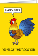 Happy 2029 Year of the Rooster Cartoon Talking Rooster card