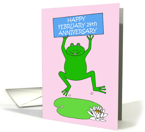 February 29th Leap Year Anniversary Cartoon Frog Leaping card