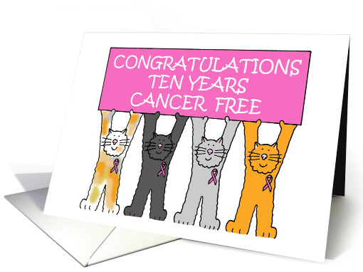 10 Years Cancer Free Congratulations Cartoon Cats with... (1422354)