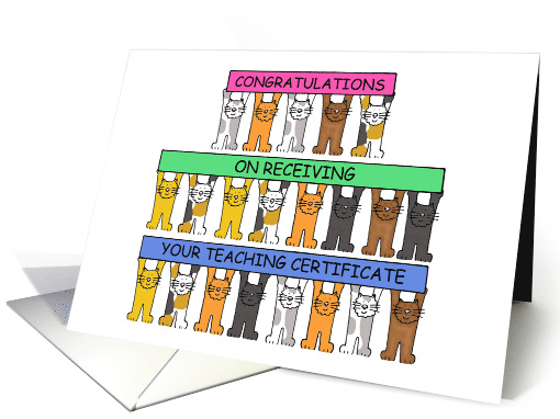 Congratulations on Receiving Teaching Certificate Cartoon Cats card