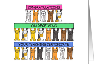 Congratulations on Receiving Teaching Certificate Cartoon Cats card