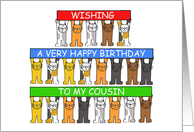 Happy Birthday Cousin Fun Cartoon Cats Holding Up Banners card