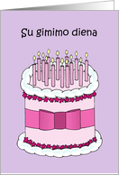 Lithuanian Happy Birthday Cartoon Cake and Candles card