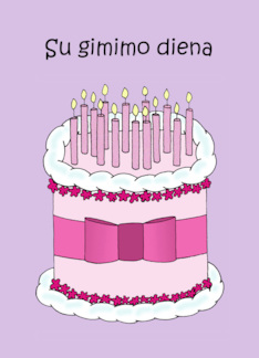 Lithuanian Happy Birthday Cartoon Cake and Candles