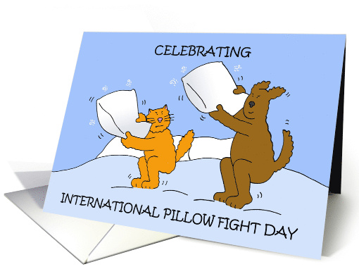 National Pillow Fight Day April 2nd Cartoon Pets Fighting... (1429486)