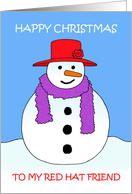 Red Hat Friend Happy Christmas Cartoon Snowman in a Red Hat card