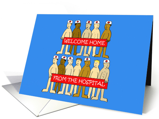 Welcome Home from the Hospital Cartoon Semi Naked Men Humor card