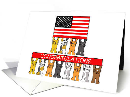 Election Congratulations Cartoon Cats and American flag card (1432940)