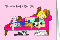 National Hug a Cat Day June 4th Cartoon Lady with Many Cats card